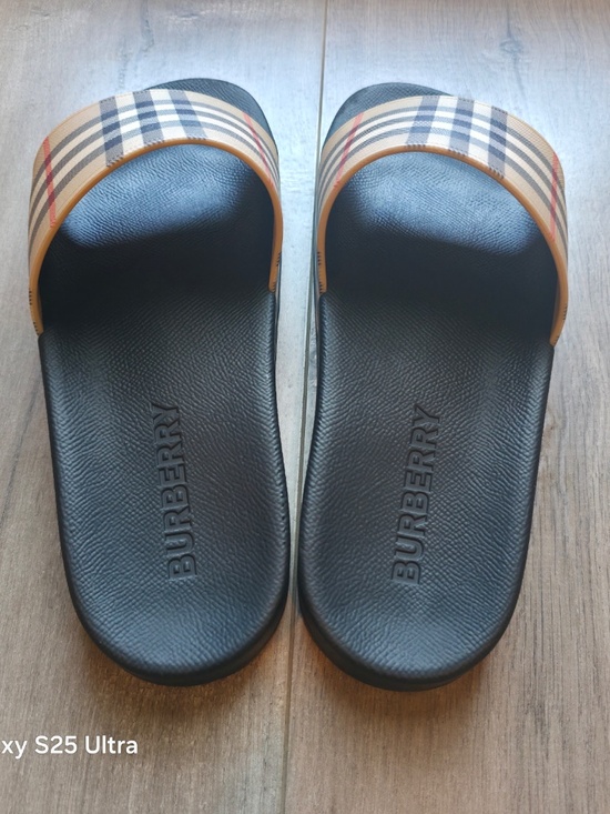 Burberry Novacheck Slide Sandals in Black and Beige main image 6